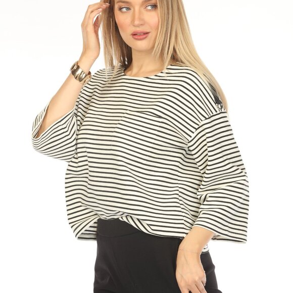 White Black Horizontal Strips Stylish Top - Picture 3 of 5